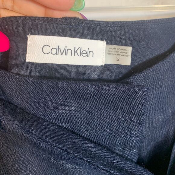 Calvin Klein Linen Blend Pants 12 Navy Tapered Leg Resort Casual Trousers Boho - Picture 7 of 8